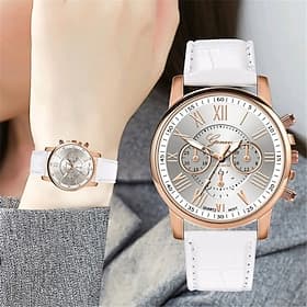 Gift for Women Quartz Watch Outdoor Casual Wristwatch Analog Waterproof Leather Strap Watch