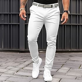 Men's Trousers Chinos Casual Pants Chino Pants Front Pocket Plain Comfort Breathable Casual Daily Holiday Fashion Basic Pumpkin Black