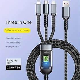 Ensemble de 2 câbles de chargement super rapide de 100 W câble de données tressé 3 en 1 pour Xiaomi Huawei câble de charge rapide 6A prenant en charge le trans