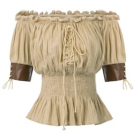 Retro Vintage Viktorianisch Mittelalterlich Bluse / Hemd Ein Ballon Pirat Wikinger Elfen Kostüm Damen Keltisch Seeräuber Fantasie Erwachsene Hemd Frühling Som
