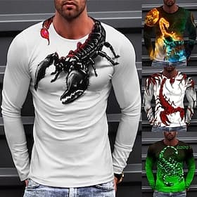 Men's Animal Graphic Prints Scorpion T Shirt Long Sleeve T shirt 3D Print Crew Neck Shirt Sports Designer Basic Outdoor Street Daily A B C Spring Fall Clothi
