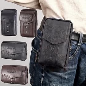 Herren-Ledertasche mit großem Fassungsvermögen, Gürteltasche, Handytasche, Herren-Geldbörse, Zigarettentasche