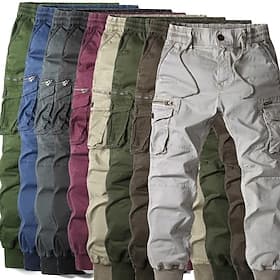 Men's Cargo Pants Cargo Trousers Trousers Drawstring Elastic Waist Multi Pocket Solid Color Casual Daily Daily Wear Fashion Classic grey blue Black