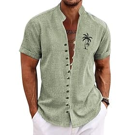 Hombre Árbol de coco Plantas tropicales camisa hawaiana Abotonar la camisa Manga Corta Camisa Escote Chino Hawaiano Exterior Vacaciones Calle Azul Piscina Verd