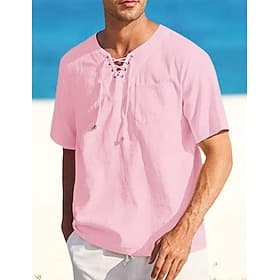 Men's Shirt Linen Shirt Summer Shirt Beach Shirt Cotton Linen Shirt Plain Casual Daily White Blue Orange Khaki Short Sleeve V Neck Summer Clothing Apparel Draw