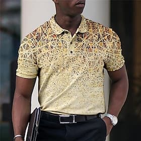 Men's Graphic Polo Shirts Golf Shirt Short Sleeve Polo Shirts Collared Shirts Business Casual WorkWear Formal Wear Festival Wear 3D Print Buttons Blue Blue-Gre