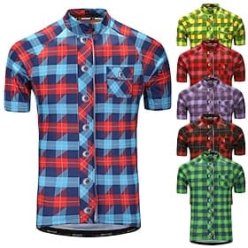 Herren Radtrikot Kariert Gemustert Lustig Kurzarm Fahhrad Trikot Oberteil mit 3 Gesäßtaschen Mountainbike MTB Straßenradsport Schnelltrocknend Anatomisches Des