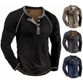 Men's Henley Shirt Long Sleeve Shirt Plain Henley Street Sports Long Sleeve Button-Down Clothing Apparel Designer Basic Casual Comfortable