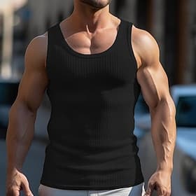 Men's Tank Top Vest Top Undershirt Sleeveless Shirt Sleeveless Crew Neck Summer Plain Pit Strip Fashion Designer Muscle Outdoor Gym Going out White Khaki Top T