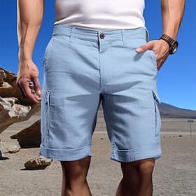 Herren Cargo-Shorts Shorts Leinenshorts Sommershorts Tasche Einfach Komfort Weich Outdoor Täglich Ausgehen Mode Lässig Weiß Himmelblau