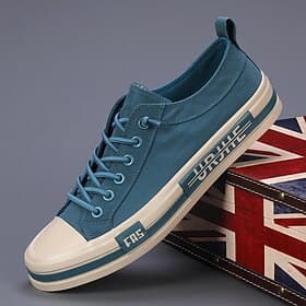 Zapatillas casuales de lona con cordones para hombre: elegantes zapatos azules de caña baja para uso diario, actividades al aire libre y deportes.