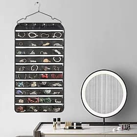 80 Pockets Double Sided Hanging Jewelry Display Organizer Storage Bag Non-woven Foldable Ring Necklace Bracelet Pouch
