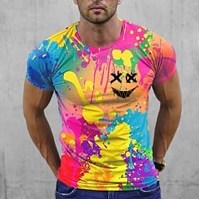 Men's Graphic Rainbow T Shirt Short Sleeve T shirt 3D Print Crew Neck Shirt Vintage Fashion Designer Outdoor Daily Sports Blue Orange Green Spring Summer Clot