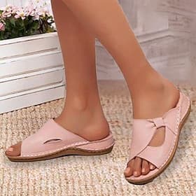 sandales à enfiler décontractées roses à bout ouvert avec accent de nœud pour femmes – chaussures plates d'été légères à porter au quotidien