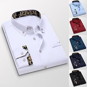 Homme Chemise habillée Chemise boutonnée Chemise à Col Fleuri Mariage Travail Vin Noir Blanche bleu marine manche longue Col Rabattu Printemps Automne Vêtemen