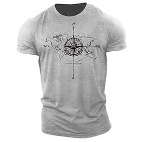 T-shirt grafica per uomo design mappa del mondo avventura con bussola manica corta verde oliva per appassionati di viaggi
