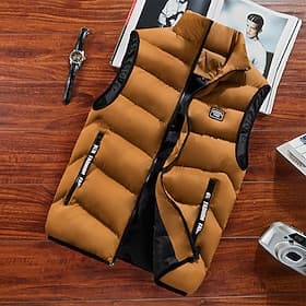 Herren Puffer Weste Freizeitskleidung Urlaub Ausgehen Modisch Basic Frühling Herbst Zip Polyester Komfortabel Glatt Reisverschluss Ständer Regular Fit Dunkelg