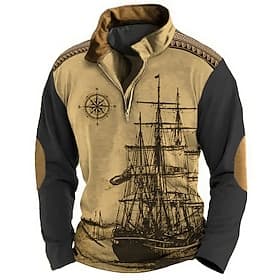 Men's Nautical Sweatshirts Sweatshirt Zip Sweatshirt Pullover Long Sleeve Sweatshirt Quarter Zip Daily Classic Casual 3D Print Holiday Going out Streetwear Pri