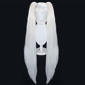 Weiße Perücke mit doppelten Pferdeschwänzen, Perücken für Frauen, lange gerade Kunsthaarperücken für Halloween, 2 Zöpfe mit Pony, Perücke für Anime, Cosplay, H