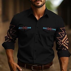 Men's Tribal Graphic Prints Vintage Shirt Western Shirt Cowboy Shirt Long Sleeve Fashion Streetwear Designer Daily Outdoor Fall Winter Turndown Print Blue Bla
