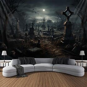 Cementerio Tapiz Colgante Arte de Pared Tapiz Grande Mural Decoración Fotografía Fondo Manta Cortina Hogar Dormitorio Sala de Estar Decoración