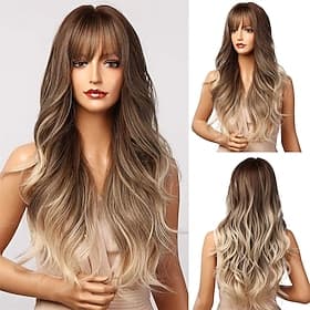Braune Ombre-Blondine-Perücken, 24 lange synthetische Perücken mit hoher Dichte, natürlicher Schlagzeile, hitzebeständige Haarperücken für Frauen