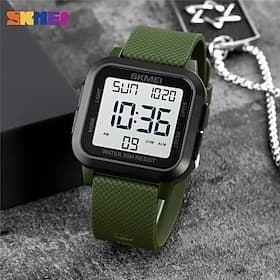 Men's Digital Sports Watch, Military Waterproof Square Large Face Wrist Watch with Alarm, Calendar, Backlight, Army Green Textured Silicone Strap Casual Watch
