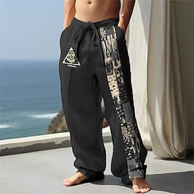 Men's Color Block Graphic Prints Trousers Casual Pants Summer Pants Mid Waist Ethnic Style Retro Vintage Casual Daily Holiday Drawstring Elastic Waist 3D Print