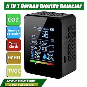 6-in-1-Luftqualitätsdetektor, Kohlendioxid-Detektor, PM2,5, PM10, HCHO Tvoc Co, Formaldehyd-Monitor, LCD-Display, Kohlendioxid-Sensor-Messgerät