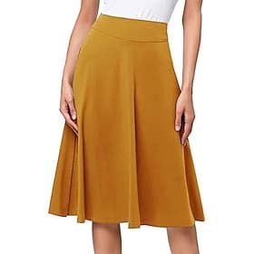 Women's Skirt A Line Knee-length High Waist Skirts Pleated Ruffle Solid Colored Maillard Street Daily Spring Fashion Casual Wine Black Yellow Dark Green