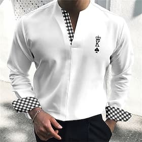 Homme Chemise Chemise habillée Plaid Extérieur Occasionnel Blanche Bleu Vert Kaki manche longue Col en V Été Automne Vêtement Tenue Imprimé
