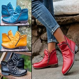 stylische rote Stiefeletten für Damen - lässige Stiefeletten aus Kunstleder mit Reißverschluss für den Alltag