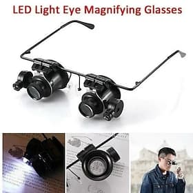 20X LED Magnifier Glasses Double Eye Jewelery Watch Repair Tools Lamp Loupes Eyewear Magnifying Glass Light