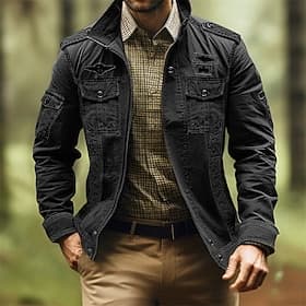 Herren Outdoorjacke Taktische Jacke Outdoor Freizeitskleidung Warm Zip Tasche Herbst Winter Glatt Modisch Strassenmode Kargen Standard Schwarz Khaki Armeegrün