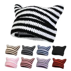 Rétro Vintage Punk Gothique Y2K Chapeau Bonnet rayé Normal Chat Petite Corne du Diable Rayures Déguisement Homme Femmes Halloween Carnaval Mascarade Événement