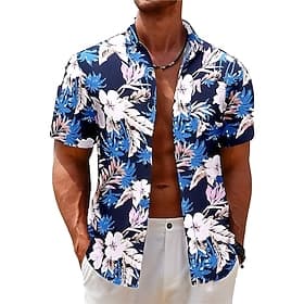 Men's Floral Tropical Flowers Shirt Summer Hawaiian Shirt Aloha Shirt Short Sleeves Shirt Turndown Fashion Designer Casual Outdoor Street Casual Blue Black Yel