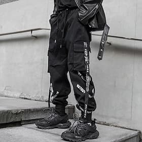 Men's Cargo Pants Techwear Drawstring Pocket Plain Comfort Soft Outdoor Daily Going out Fashion Casual Black Micro-elastic
