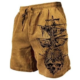 Homme Impressions Graphiques Voilier Shorts de survêtement Shorts de plage shorts en tissu éponge Taille Moyenne Occasionnel Athleisure Quotidien Fête Vêtement