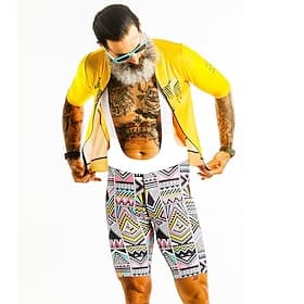 Herren Radtrikot mit Trägershorts Kurzarm Mountainbike MTB Straßenradsport Sommer Gelb Geometrisch Fahhrad 3D-Polster Schnelltrocknend Rückentasche Feuchtigkei