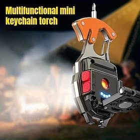 Porte-clés multifonction, marteau pour briser les fenêtres, mini lampe de poche LED, tournevis de camping en plein air, lampe de travail d'urgence