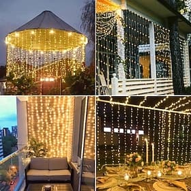 1 Stück Solar Vorhanglichter Außenlicht 8 Beleuchtungsmodi wasserdicht Wasserfall Feenlicht Lichterkette Fenster Wandhängend Solar Terrasse Licht Außen Hochzei