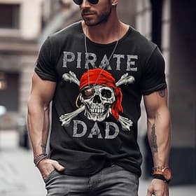 T-shirt graphique pour homme de papa pirate design de crâne à manches courtes drôle idée de cadeau pour la fête des pères