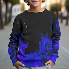 Jungen 3D Feuer Sweatshirt Pullover Langarm 3D-Druck Herbst Winter Mode Streetwear Cool Kinder 3-12 Jahre Outdoor Lässig Täglich Normale Passform