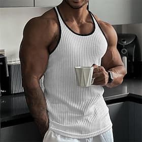 Homme Débardeur Haut en Tricot Côtelé Chemise de batteur de femme Sans manches Col ras du cou Été Bloc de Couleur Bande de Fosse Mode Designer Muscle Extérieur