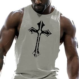 Heren Kruisvaarders Symbool Kruis Tanktop Vest Casual Stijl Classic Stijl Mouwloos T-shirt Crew Neck Shirt Sport Groot en Lang Casual Gym Zwart Wit Rood Zomer