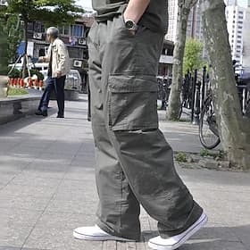 Men's Cargo Pants Cargo Trousers Baggy Pants Flap Pocket Plain Breathable Outdoor Daily Big and Tall Black Green