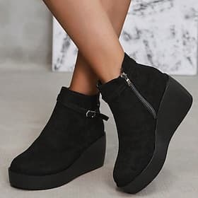 Damen Plateau-Keilstiefeletten – modische Stiefel aus Wildlederimitat mit Reißverschluss für lässige Herbst- und Winter-Outfits