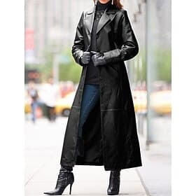 Women's Faux Leather Jacket Trench Coat Outdoor Buttons Plain Waterproof Streetwear Regular Fit Outerwear Long Sleeve Fall Blue L