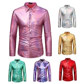 Disco 1980s Shiny Metallic Blouse / Shirt Masquerade Disco Fancy Dress Men's Carnival Costume Masquerade Party / Evening Bachelorette Party Pride Parade Adults