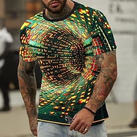 Herren Grafik Geometrisch Technologie T Shirt Kurzarm T-Shirt 3D-Druck Rundhalsausschnitt Hemd Täglich Designer Retro Vintage Sport im Freien Ferien Ausgehen G